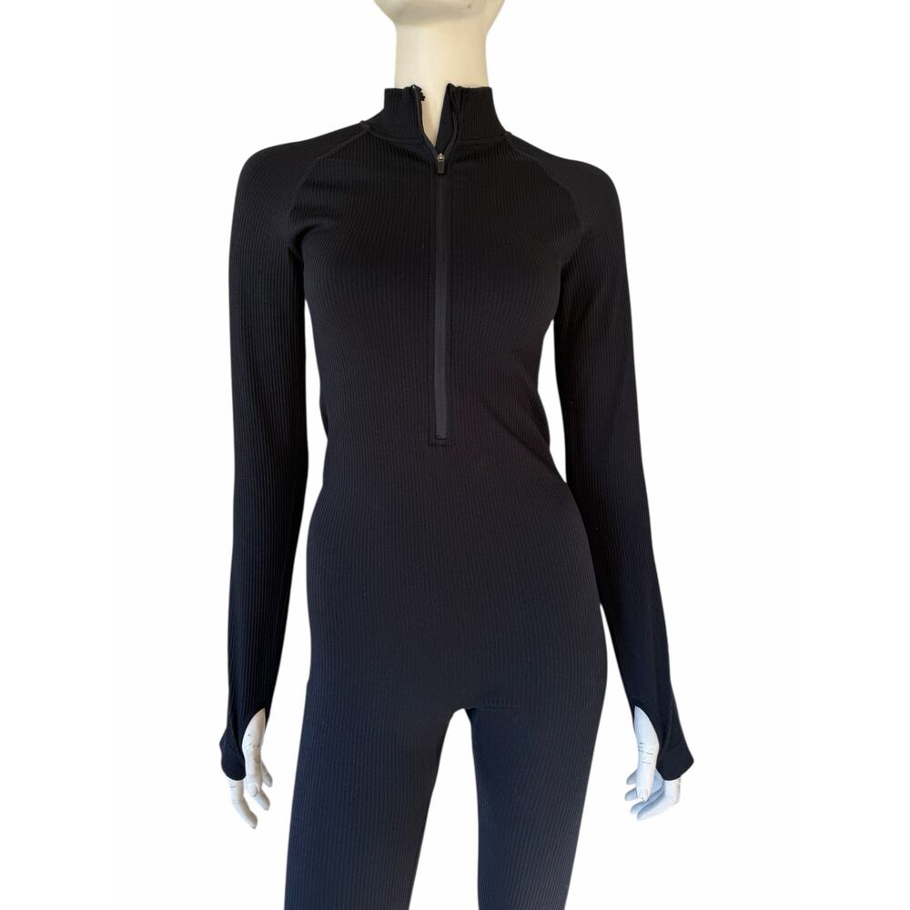 ASOS ribbed catsuit bodysuit 4505 seamless zip front all-in-one in black sz S - Picture 5 of 9